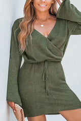 Casual Simplicity Solid Frenulum V Neck Long Sleeve Dresses