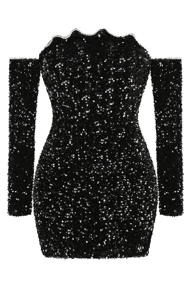 Black Off Shoulder Diamonds Dress