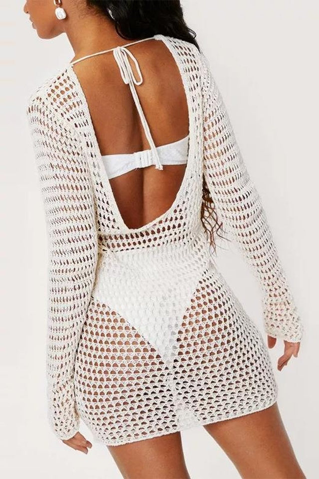 Crochet Low Back Beach Cover Up Dress