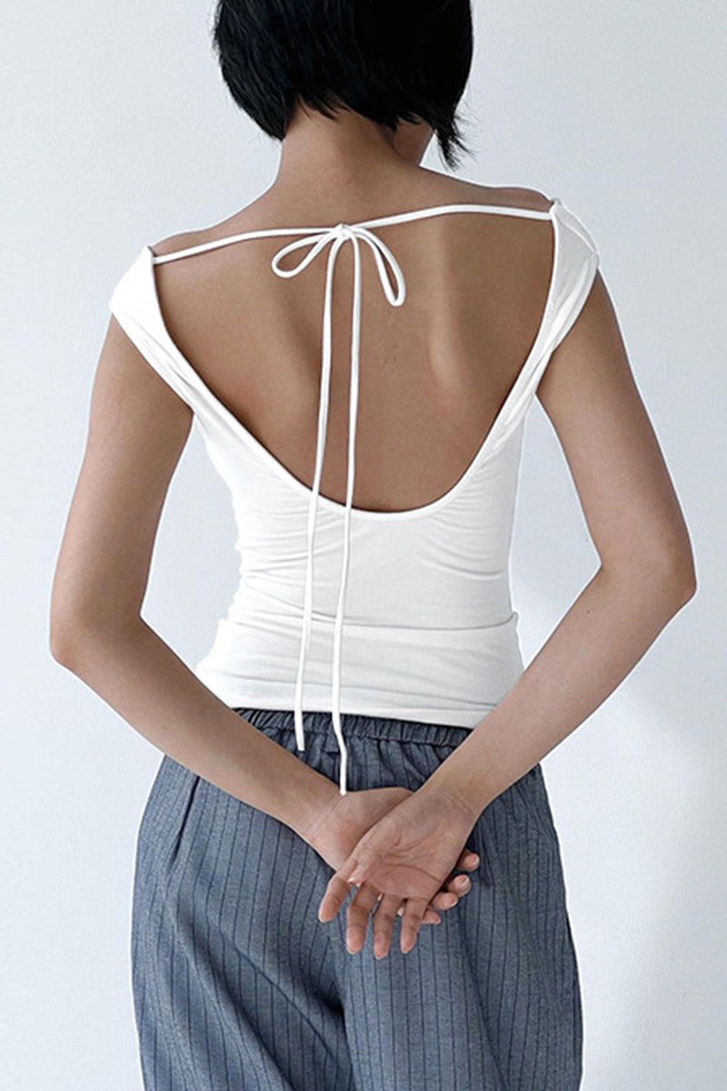 Sexy Solid Backless U Neck Tops