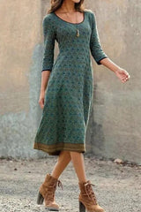 Casual Vintage Geometric Print O Neck A Line Dresses