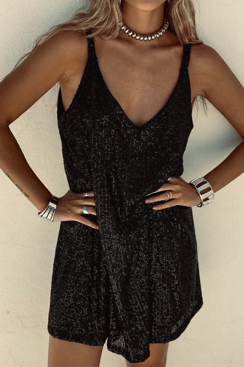 Sexy Solid Sequins V Neck Sling Dress Dresses