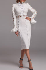 Celebrities Elegant Solid Lace Hollowed Out Turtleneck Princess Dresses