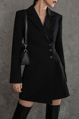 British Style Solid Buttons Turn-back Collar Suit Dress Dresses