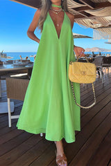 Elegant Simplicity Solid Frenulum Halter Sleeveless Dress Dresses