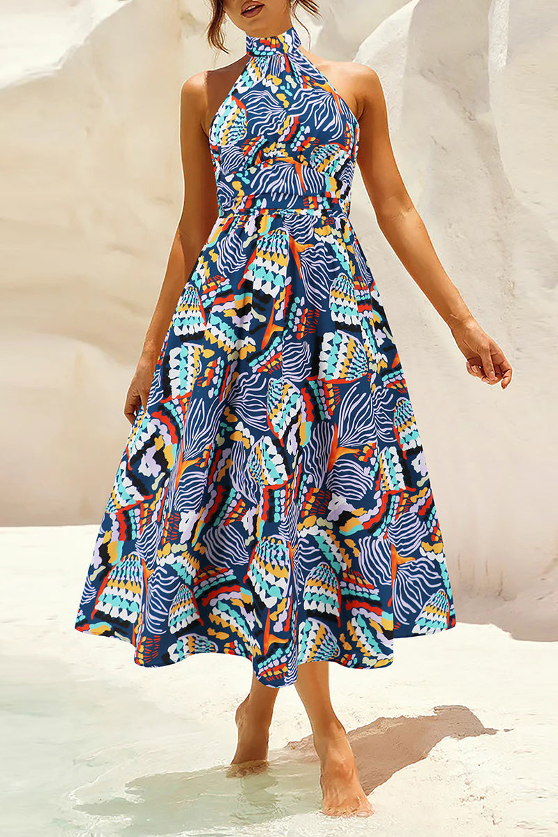 Bohemian Elegant Floral Contrast Mandarin Collar Printed Dresses