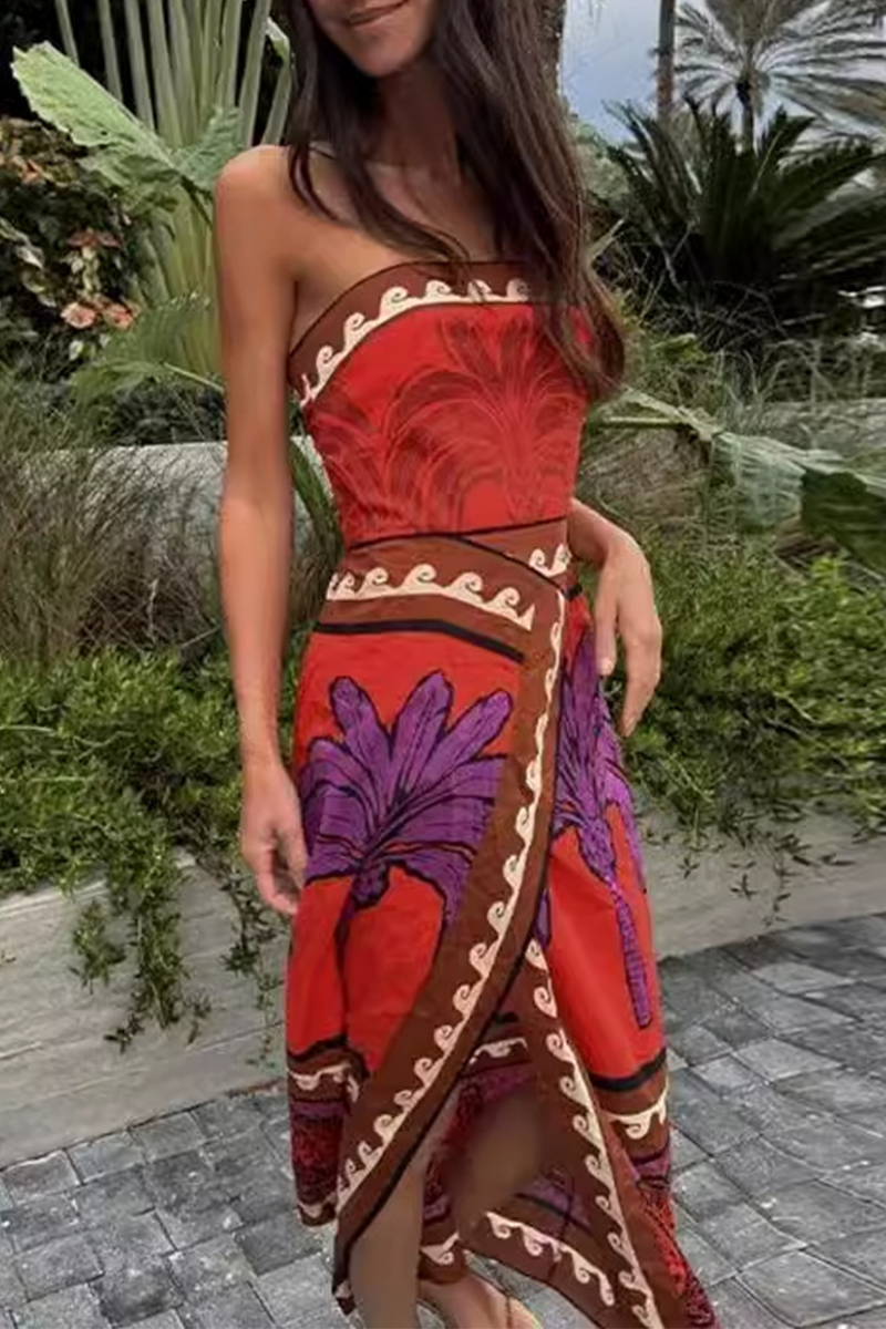 Sexy Vacation Floral Print Strapless Strapless Dresses