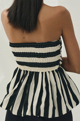 Sexy Striped Print Contrast Strapless Tops