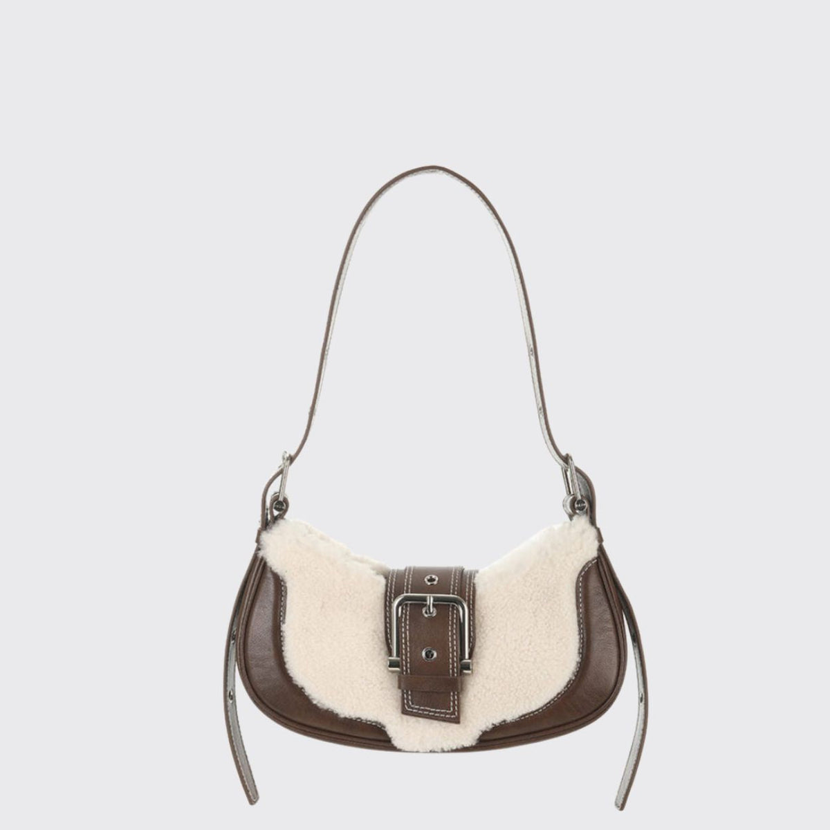 Two Toned Brown Buckled Shoulder Bag
