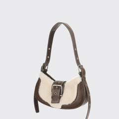 Two Toned Brown Buckled Shoulder Bag