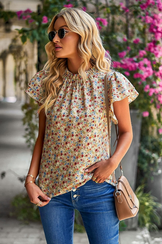 Floral Flutter Sleeve Top