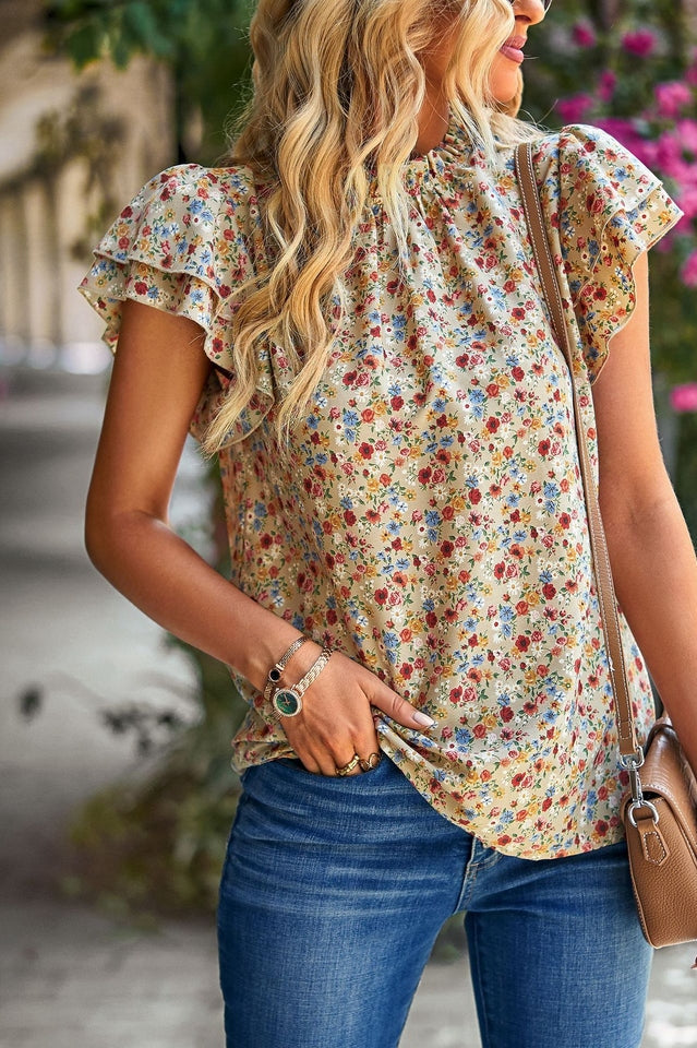 Floral Flutter Sleeve Top