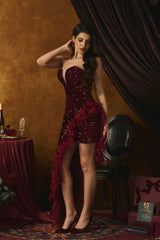Cecilia Sequin Feather Trimmed Maxi Dress