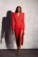 Audrey Sculpted Collared Midi Suit Dress
