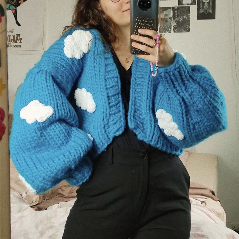 Kawaii Y2K Aesthetic Chunky Cable Knitted Cardigan Coat