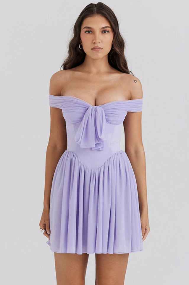 Soleil Orchid Off Shoulder Mini Dress