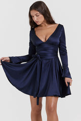 Dominique Navy Plunge Mini Dress