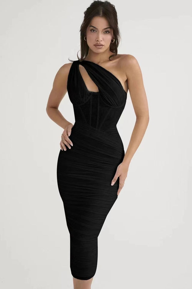 Asymmetric Cutout Midi Dress