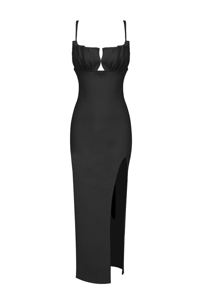 Draped Bustier Ribbed Midi Dress