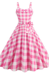 Barbie Movie Margot Pink Plaid Check Dress