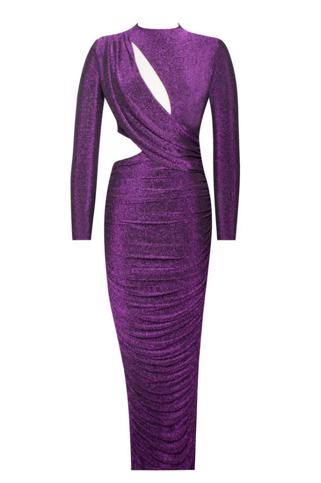 Sparkly Ruched Cutout Split Maxi Dress