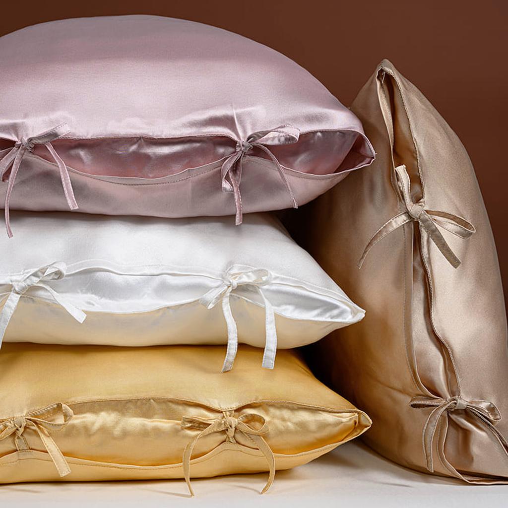22 Momme Silk Pillowcase with Bow Ties -  White