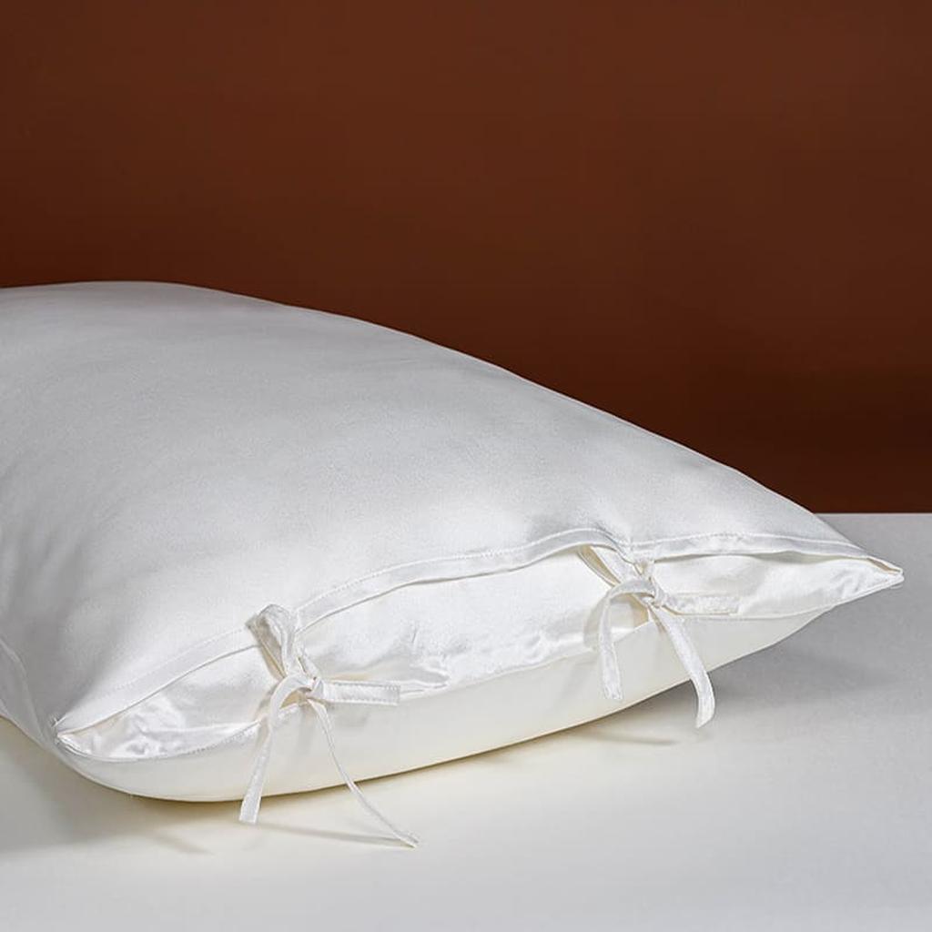 22 Momme Silk Pillowcase with Bow Ties -  White
