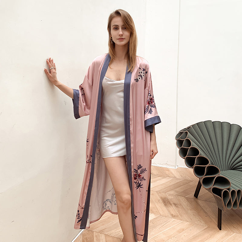 Pink Light Luxury Silky Satin Kimono Robe