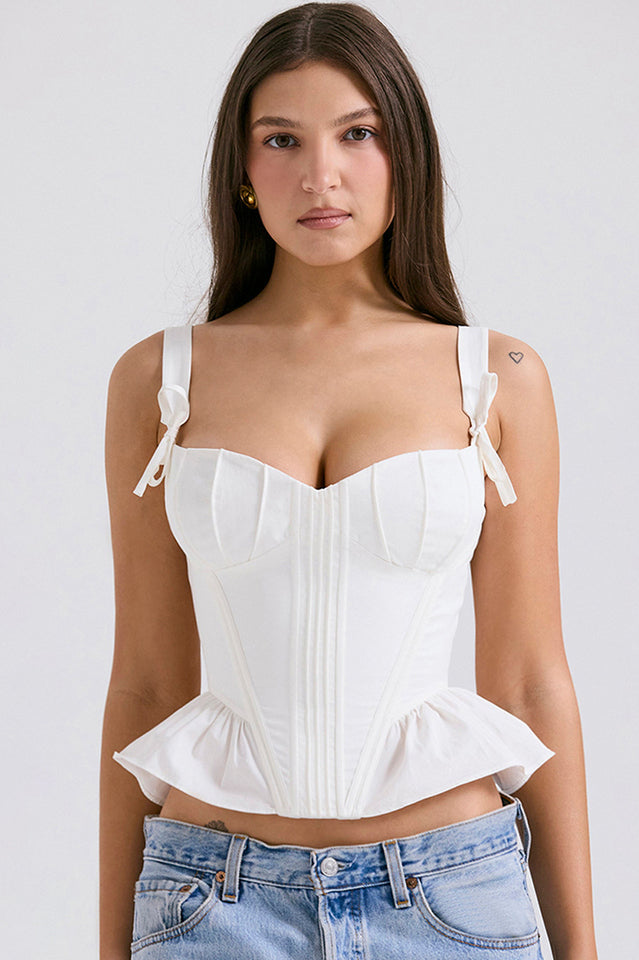 Gigou White Ruffled Cotton Bra