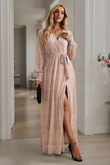 Leandra Front Split Shimmer Maxi Dress