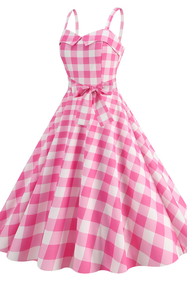 Barbie Movie Margot Pink Plaid Check Dress