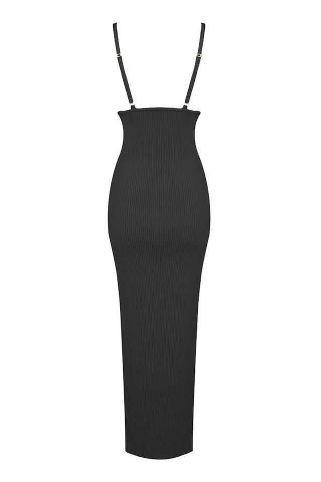 Draped Bustier Ribbed Midi Dress