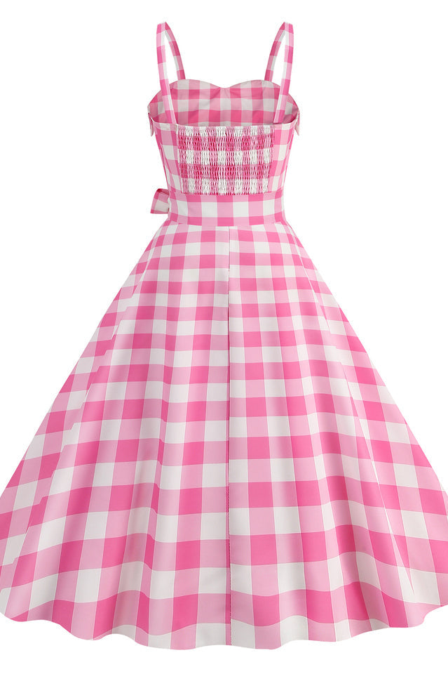 Barbie Movie Margot Pink Plaid Check Dress