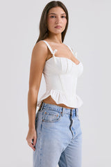 Gigou White Ruffled Cotton Bra