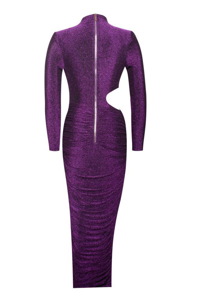 Sparkly Ruched Cutout Split Maxi Dress
