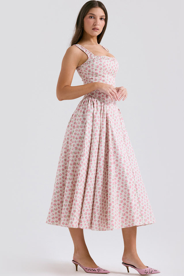 Dorothy White Rosebud Print Sundress