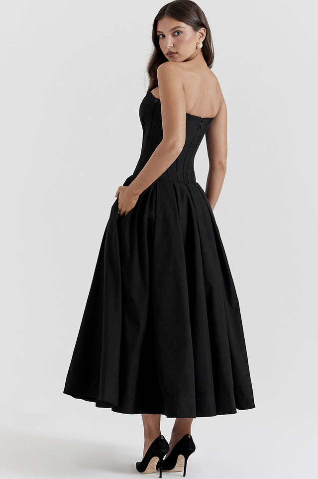 Lady Black Strapless Midi Dress