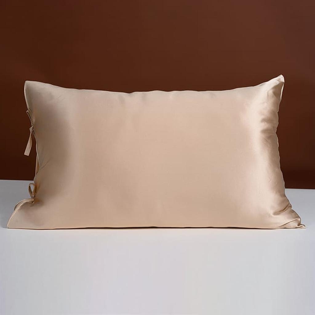 25 Momme Silk Pillowcase with Bow Ties -  Champagne