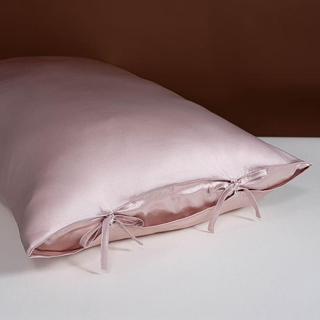 25 Momme Silk Pillowcase with Bow Ties - Pink