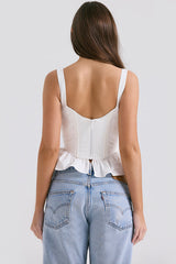 Gigou White Ruffled Cotton Bra