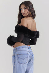 Black Faux Fur Trimmed Bustier