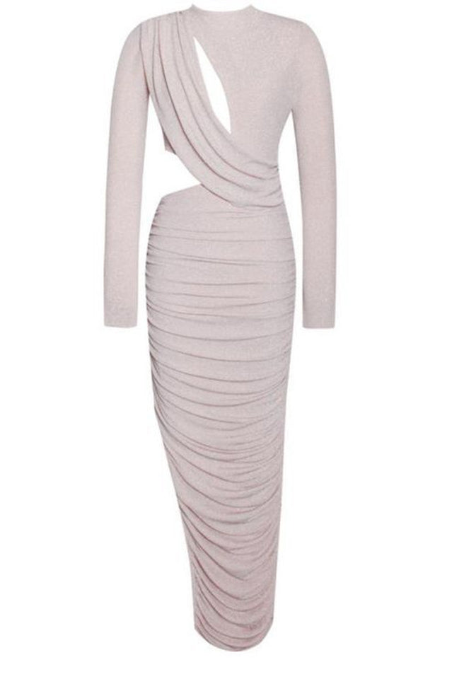 Sparkly Ruched Cutout Split Maxi Dress