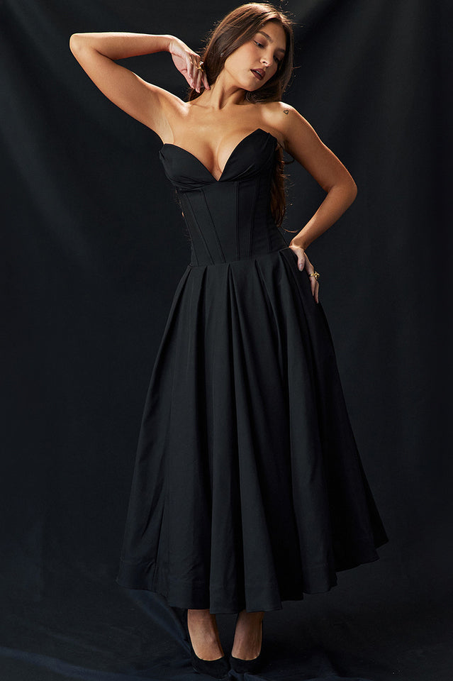 Lady Black Strapless Midi Dress