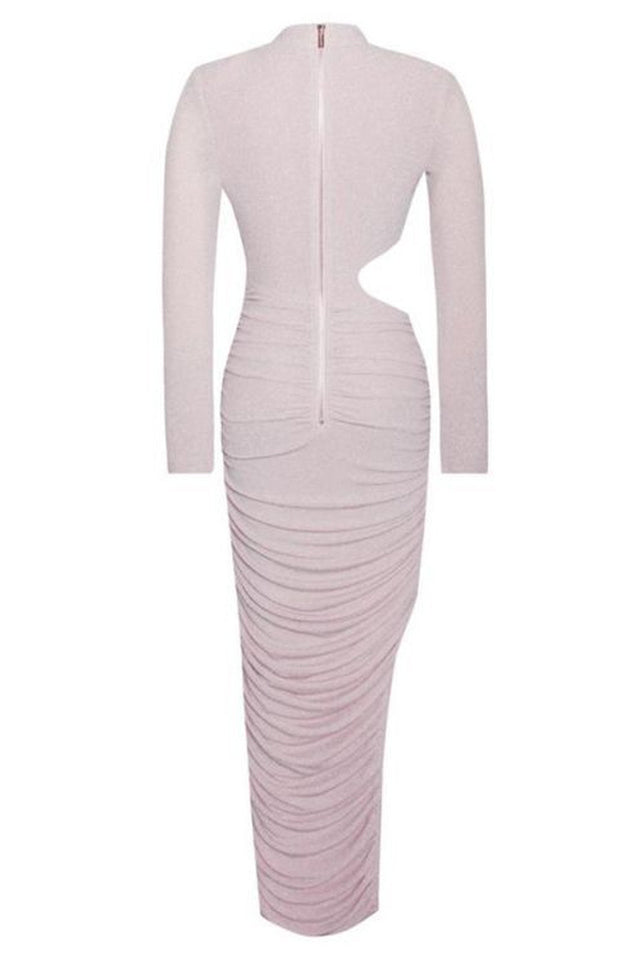 Sparkly Ruched Cutout Split Maxi Dress