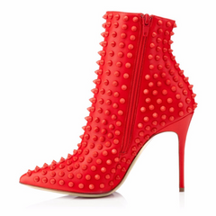 Red Spiked Leather Ankle Boots