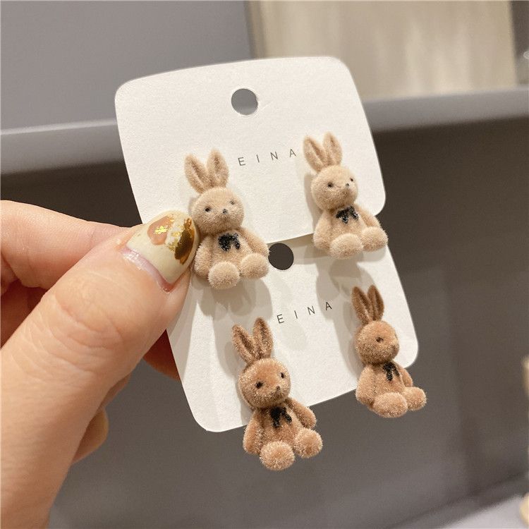 Aesthetic Fuzzy Flocking Cute Bunny Rabbit Stud Earrings