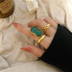 Emerald Green Gold Ring Set
