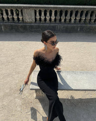 inostorâ„?Women's Feather Elegant Strapless Long Party Dresses