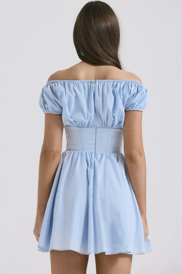 Nala French Navy Gathered Mini Dress