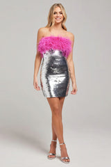 Giela Feather Sequin Mini Dress